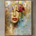 Customized girl portrait painting from photo Original abstract art in gold oil paint acrylic